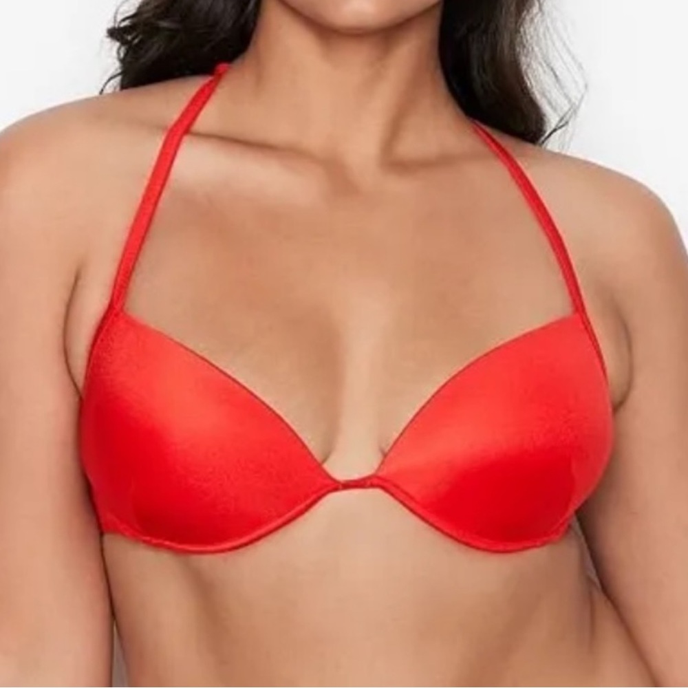 Victoria’s Secret red bling sparkle spell out bombshell bikini swimsuit top